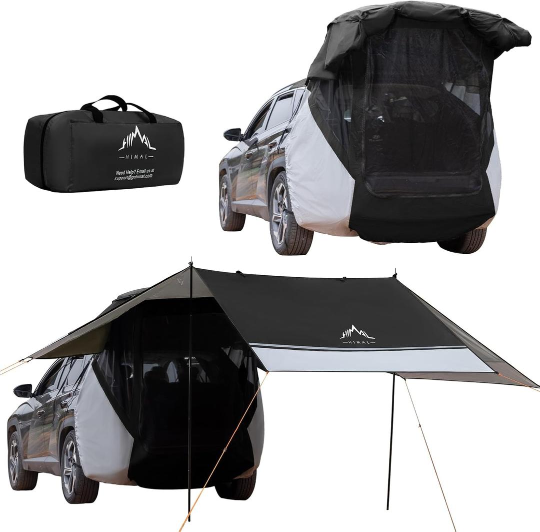 UNIHIMAL SUV Tent for Camping, Car Awning, Tailgate Tent Windproof Hatchback for Roof Canopy and Poles Universal Waterproof 3000MM UPF 50+ (Black)