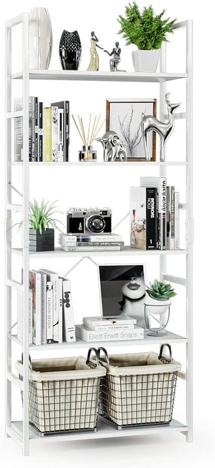 NUMENN 5 Tier Bookshelf, Tall Bookcase Shelf Storage Organizer, Modern Book Shelf for Bedroom, Living Room and Home Office, White (5 Tier, White)
