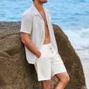 JMIERR Mens Shorts Linen Cotton 7" Casual Elastic Waist Drawstring Lightweight Summer Beach Shorts with Pockets (White, L)