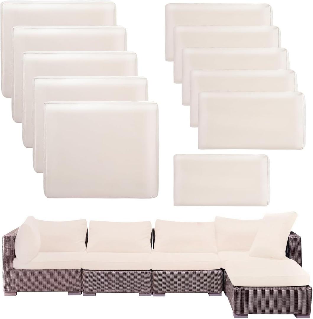 Thankyall Outdoor Patio Cushion Covers Replacement, Couch Cushions Covers with Zippers, Waterproof Patio Furniture Cushion Slipcovers for Couches, Outdoor Patio Furniture (Beige, 11 Piece Sets)
