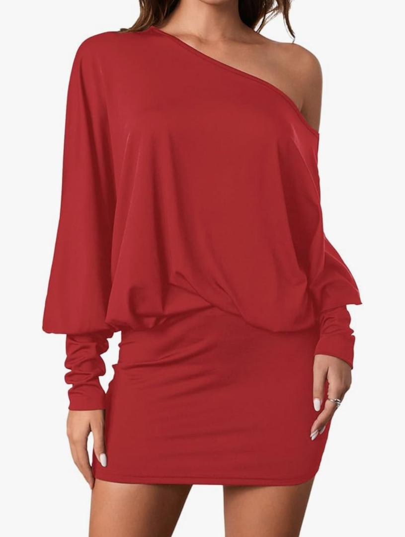 SOLY HUX Women's Long Sleeve Off The Shoulder Dress Y2k Mini Dress Streetwear Music Festival Outfits, M