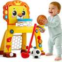 4-in-1 Toddler Basketball Hoop & Soccer Goal and Golf Toys, Interactive Lion Musical Sports Toys with Light for 1 2 3 Year Old Boys Girls, Baby Toy for 12-18 Months, Christmas Birthday Toy Gifts