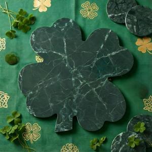 St Patricks Day Clover Marble Cheese Board 11.8 x 11.7 Inch Charcuterie Cutting Tray Marble Serving Decorative for Decoration Charcuterie Kitchen (Green)