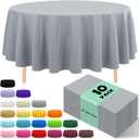 10 Pack Premium Disposable Plastic Tablecloth 84" Round Table Cover for Birthdays Weddings Christmas Anniversary Buffet Table (Silver Grey)
