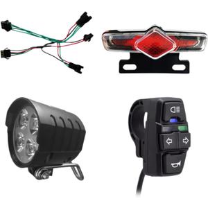 Ebike Headlight and Tail Light Sets, Ebike Light Kit Front Rear Warning Lights with Turning Light, Brake Light, Horn for Riding Cycling