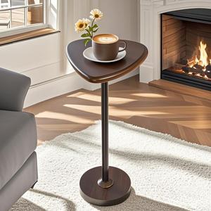 Drink Table for Small Spaces, Pedestal Side Table, Small Side Tables for Living Room, Cocktail Martini Tables with Metal Frame, Brown