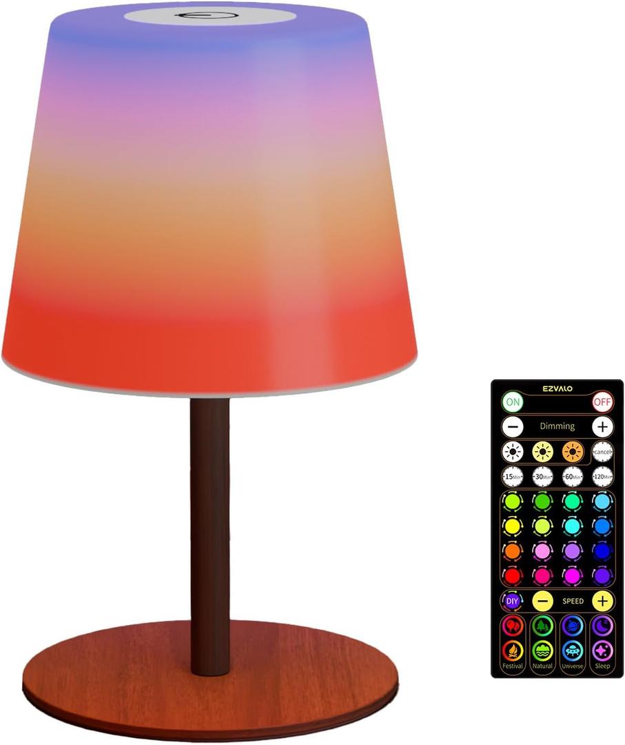EZVALO Valentines Day Gifts for Her, RGB Color Changing Shower Lamp, 83 Scene Modes, IP65 Waterproof Rechargeable Cordless LED Light for Bathroom, Spa-Like Shower, Patio, Camping, Home Decor, 1Pcs (RGB-Wood Grain)