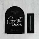 Guest Book With Stand - 5"x7" Black Arched Acrylic Wedding Sign and Base, 1/8" Thick | Modern Calligraphy Arch TableTop for Wedding Reception & Event Party Table