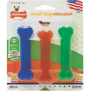 Nylabone Flexi Chew 2 Peanut Butter, 1 Bacon Petite 3pk