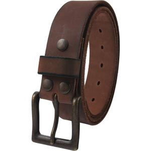 NPET Mens Leather Belt Full Grain Vintage Distressed Style Snap on Strap 1 1/2" Wide with Buckle (34 for 32" waist, Coffee With Black Brass Buckle)