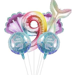 Pack of 4, Mermaid Birthday Decoration Mermaid Foil Large Number Balloons for Girls Under The Sea Mermaid Theme Baby Shower Birthday Favors（40inch Number balloon 9）