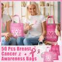 Kolldenn 50 Pcs Breast Cancer Awareness Bags Gifts Bulk Tote with Handle Pink Ribbon Goodie Bags Women's Party Supplies Charity Supplies for Birthday Party Favors Candies Toys Snacks, 1 Count