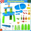 3-Tier Toddler Kids Water Sand Table with Umbrella - Summer Outdoor Toys with Stable Design, Multifunctional Sensory Learning Pool Beach Backyard Activity Playset Gifts for Boys Girls(Navy)