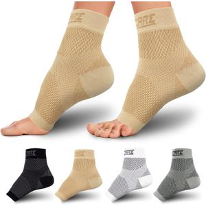 Compression Socks for Women & Men Open Toe (1 Pair) - Best Ankle Compression Sleeve for Swelling, Achilles Tendonitis, Heel Pain & Plantar Fasciitis Relief, Beige, Large
