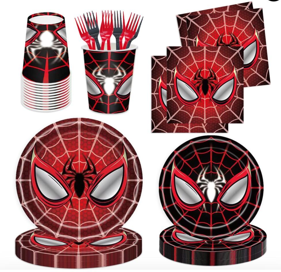 Spider Themed Party Supplies Wap Tableware Set for Kids Boys Girls Birthday Party Decorations Yellow Undersea Happy Birthday Themed Napkin Cups Forks Knives for 20 Guests