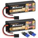 Nihewo 2Packs 2S Lipo Battery 7.4V 6500mAh RC Lipo Battery Pack 90C Hard Case with Tr Plug + EC5 Adapter Compatible with Arrma Axial 1/8 and 1/10 RC Truck Vehicles Car Truggy Buggy Racing Models