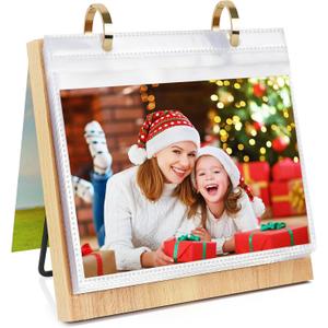 5x7 Desk Landscap Photo Album Desktop Standing Flip Photo Album on Stand Horizontal Photo Collection Tabletop (Light wood)