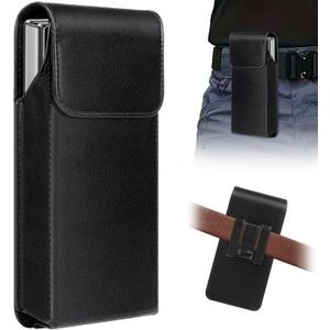 Leather Phone Holster for Samsung Galaxy Z Fold 7/6/5/4/3 Case with Belt Clip for iPhone 17 Pro Max Case/16/15/14/13 Pro Max & Galaxy S25/S24/S23 /S22 Ultra Cover Carrying Pouch Card Holder(V Black)