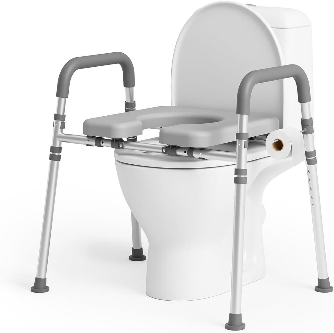 Toilet Seat Riser with Handles,Raised Toilet Seat for Seniors with Adjustable Height & Width, 400 lb Capacity Handicap Elevated Toilet Seat for Elderly, Pregnant, Fit Any Toilet (Gray)