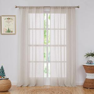 Central Park Linen Sheer Window Curtain Panels Linen Texture Solid Window Treatment Sets Drape Pairs Rod Pocket Curtains for Living and Bedroom Farmhouse 95 inches Long, 2 Panels