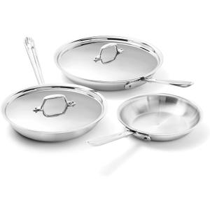 All-Clad D3® Stainless Steel 5 Piece Frypan Set- Made in USA- Includes 8", 10" and 12" Frying Pans With Lid - Professional Grade -Oven Safe & Induction Compatible