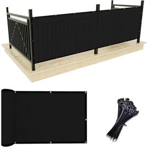 UPGRADE Balcony Privacy Screen Fence Commercial Shade Cover 3' x 16' with Ties Durable and UV Resistant Perfect for Deck Patios-Black