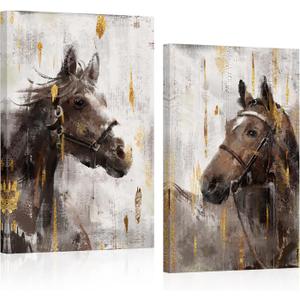 Apicoture Wall Art - Horse Portrait Painting, Rustic Art Print, Framed Canvas Prints, 16''x24'', Living Room Decor, 2 Pieces