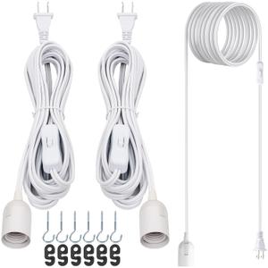 JACKYLED Extension Hanging Lantern Cord Cable 2-Pack 20ft UL 360W with E26 E27 Socket On/Off Button Pendant Lighting