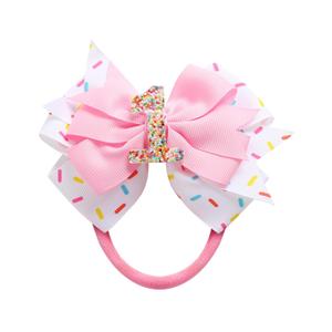 Birthday Hair Bow for Baby Girls 1 2 3 4 5 6 Years Sprinkle Decorations Confetti Ice Cream Party Pink Hair Accessories Headband for First 1st Birthday
