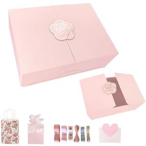 Elegant Small Pink Gift Box for Women with Lid & Accessories - Reusable Magnetic Closure Gift Presentation Set, Romantic and Beautiful Ready-to-Gift Box