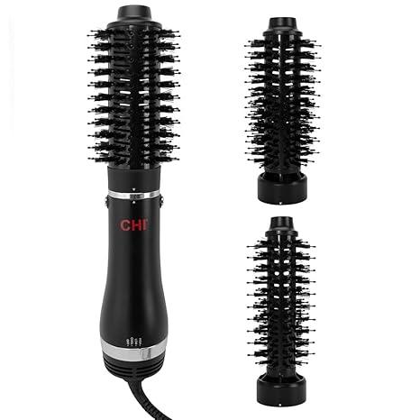 CHI 3in1 Round Blowout Brush, Hair Dryer Brush For Smooth, FrizzFree Hair, 3 Interchangeable Brush Heads & Adjustable Heat Settings