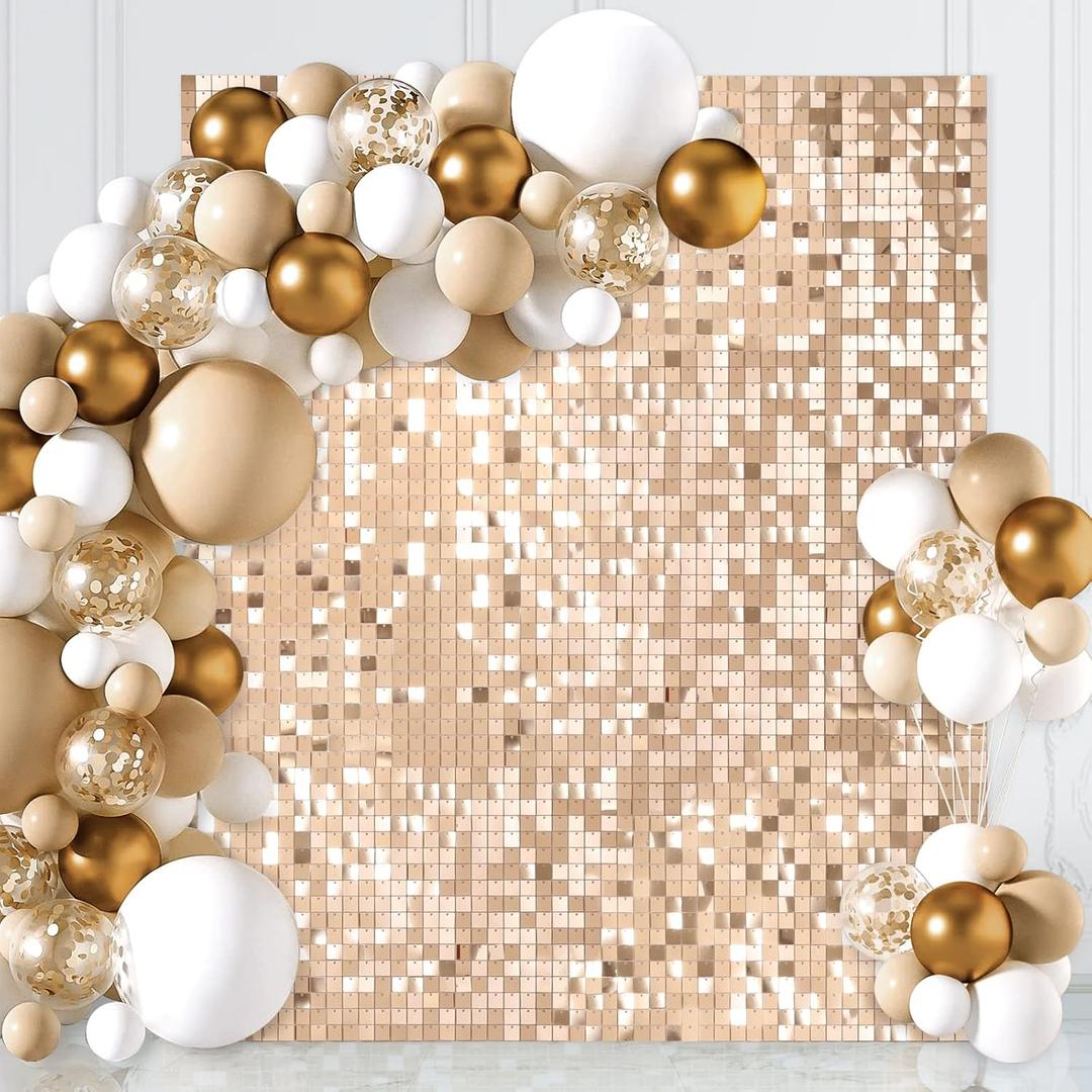 Champagne Shimmer Wall Backdrop Panels - 6ftx4ft Sequin Glitter Party Backdrop for Bridal Shower Birthday Decorations Bachelorette Party Supplies
