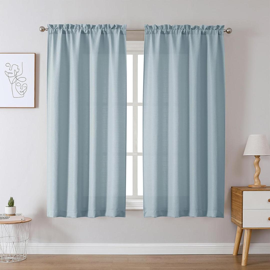 Chyhomenyc Bennet Aqua with Greenish Tone Curtains 63 Inch Length 2 Panels, Light Filtering Faux Linen Textured Rod Pocket Window Treatment Drapes for Living Room Bedroom, Each 40" Wx63 L