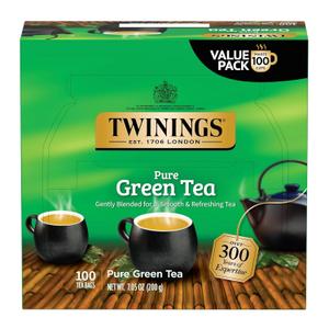 Twinings Pure Green Tea Individually Wrapped Bags, 100 Count (Pack of 1), Smooth & Refreshing, Caffeinated, Enjoy Hot or Iced, 100 Teabags (EXP 07/29/28)