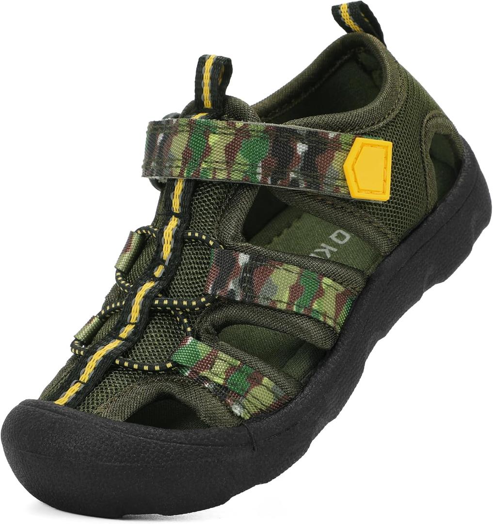 Wide Toe Box Toddler Water Shoes Boys Girls Quick Dry Sandals Kids Breathable Lightweight Soft Flexible Non Slip Adjustable Hook and Loop for Summer Beach Outdoor Athletic Sport Swimming Pool (Green), Size 6