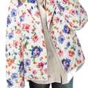 Tankaneo Womens Puffer Quilted Jacket Lightweight Floral Print Button Down Long Sleeve Patchwork Outwear Coats