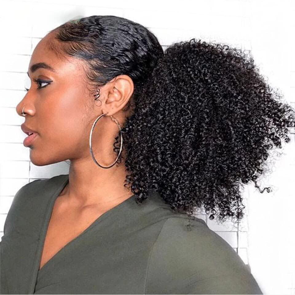 Aisaide Short Afro Kinky Curly Drawstring Ponytail for Black Women,Afro Kinky Curly Drawstring Ponytail Extension Synthetic Jerry Extension Hair Piece 1B