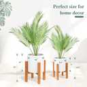 2-Piece White Metal Planter Set with Wood Stand, Indoor Mid Century Modern Planters with Drainage, 8" & 10"