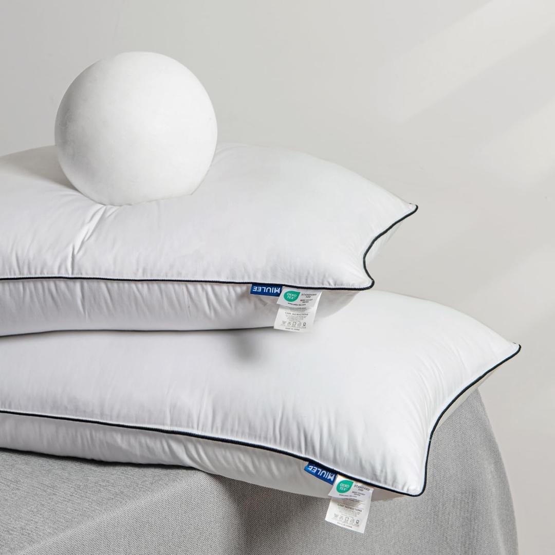 MIULEE Bed Pillows Queen Size Set of 2 Goose Feather Down Pillow for Sleeping Decorative Pillows for Back, Stomach or Side Sleepers 20x30