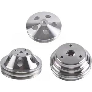 3Pcs Chrome Polished Aluminum Power Steering(1 Grooves) & Water Pump(2 Grooves) & Crankshaft Pulley (2 Groove) Kit Compatible with SBC Chevy 265 283 305 327 350 383 400 V8 Long Water Pump