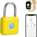 Fingerprint Padlock eLinkSmart Gym Locker Lock with Phone App iOS Watch Metal Keyless Combination Locks for School Sports Locker Hasp Storage Backpack Suitcase Yellow