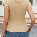 Tankaneo Womens Cap Sleeve Tops Crew Neck Ribbed Knit T Shirt Summer Casual Slim Fit Basic Tees Tshirt (Beige)
