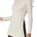 SOLY HUX Women's Long Sleeve Tops Casual Basic Turtle Neck Split Hem T-Shirts Fitted Tees White L (Beige, L)