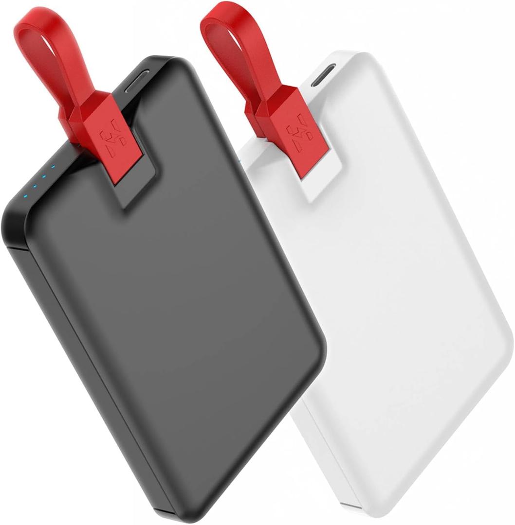Small Portable Charger for iPhone, 2-Pack 5000mAh Fast Charging Power Bank, Mini Battery Pack Backup Charger Compatible with iPhone 14/14 Pro Max/13/13 Pro/12 Pro/11/XS/XR/X/8/7/6 etc (2-Pack) (Black and White)