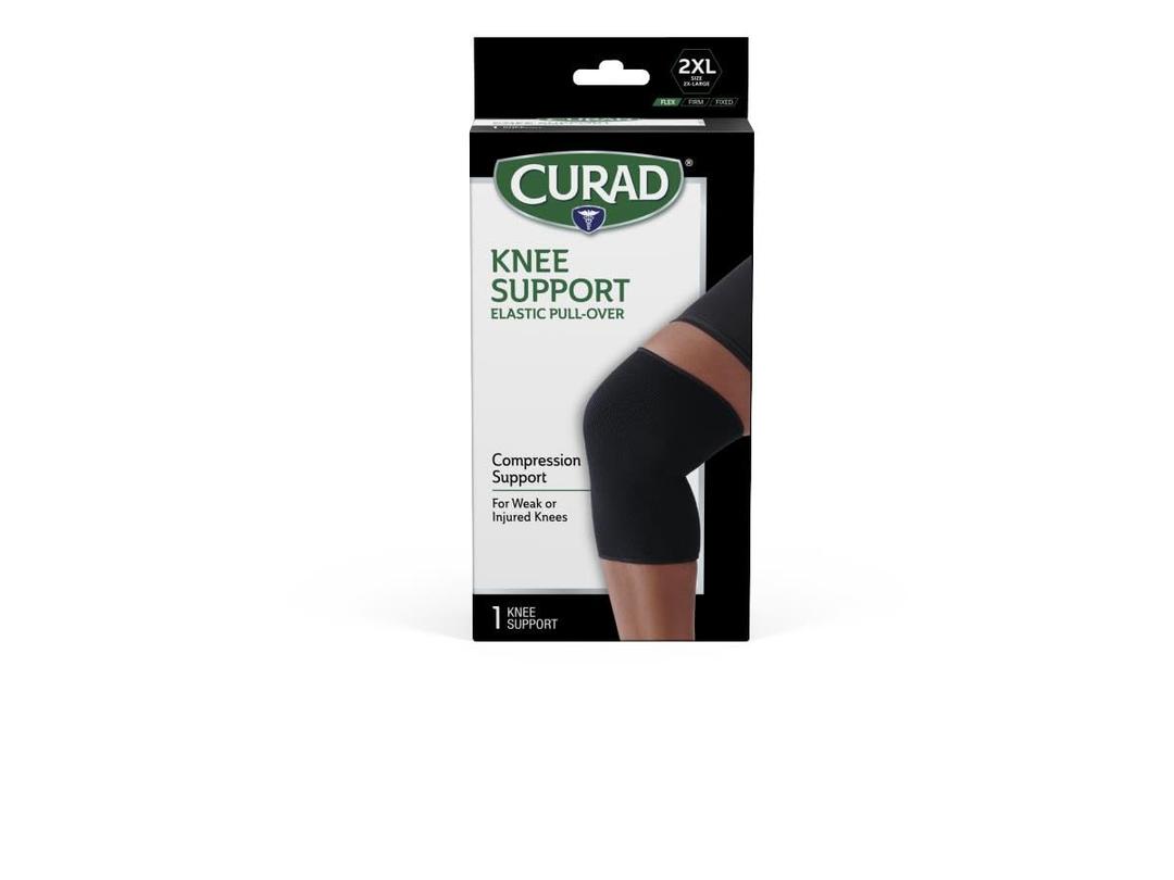CURAD Knee Support for Men & Women, Elastic, Pull-Over, Knee Brance for Running Knee Pain, Workout Sports Knee Brace, Black, Large