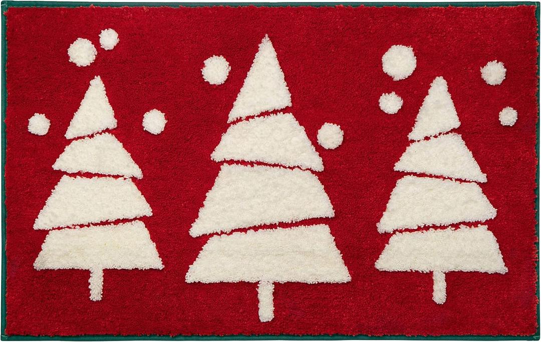 RORA Christmas Bathroom Decor Red Bathroom Rugs for Cute Bath Mat Non-Slip Funny Bath Rug Plush Water Absorbent Washable,20x32
