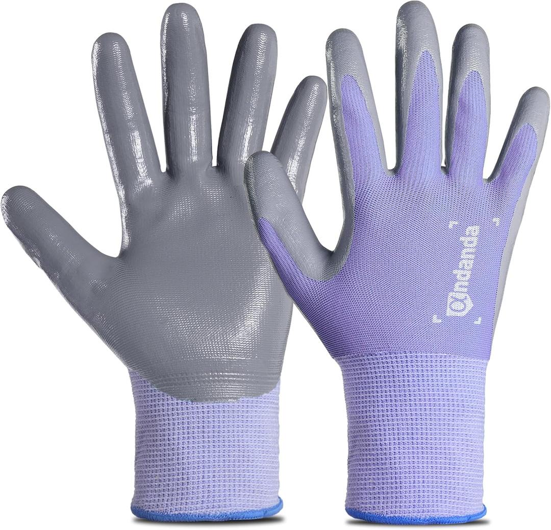 ANDANDA 1/12 Pairs Work Gloves, Strong Grip, Seamless Knit Nylon Nitrile Work Gloves Men Suitable for General Work, Purple