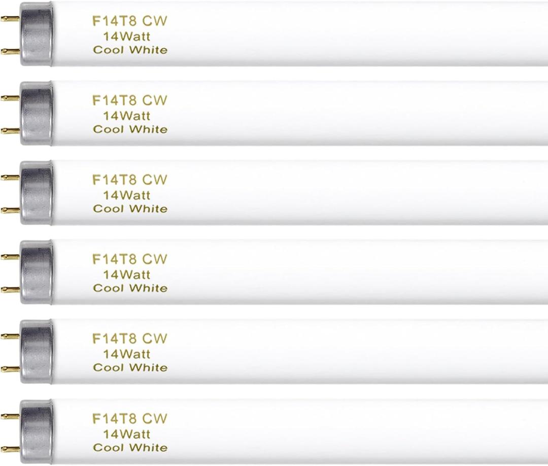 15 Inches T8 Light Bulb 4100K 14 Watt, F14T8/CW 14W Tube,14 Watts, G13 Medium Base, 650 Lumen, 6 Pack