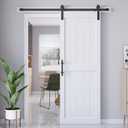 32x84 Inch White Sliding Barn Door Slab and 5.5ft Hardware Kit Included, MDF Wood Panel Covered with Water-Proof Scratch-Proof PVC Surface, Easy to Clean, Simple DIY Assembly