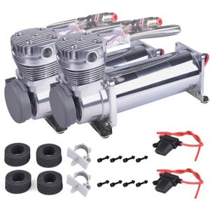 2PCS 200PSI Heavy Duty Air Train Horn/Air Ride Suspension Compressor 3/8 NPT 12V Silver for Car Horns